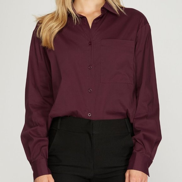 She + Sky Oxford Shirt in Plum - Picture 4 of 12